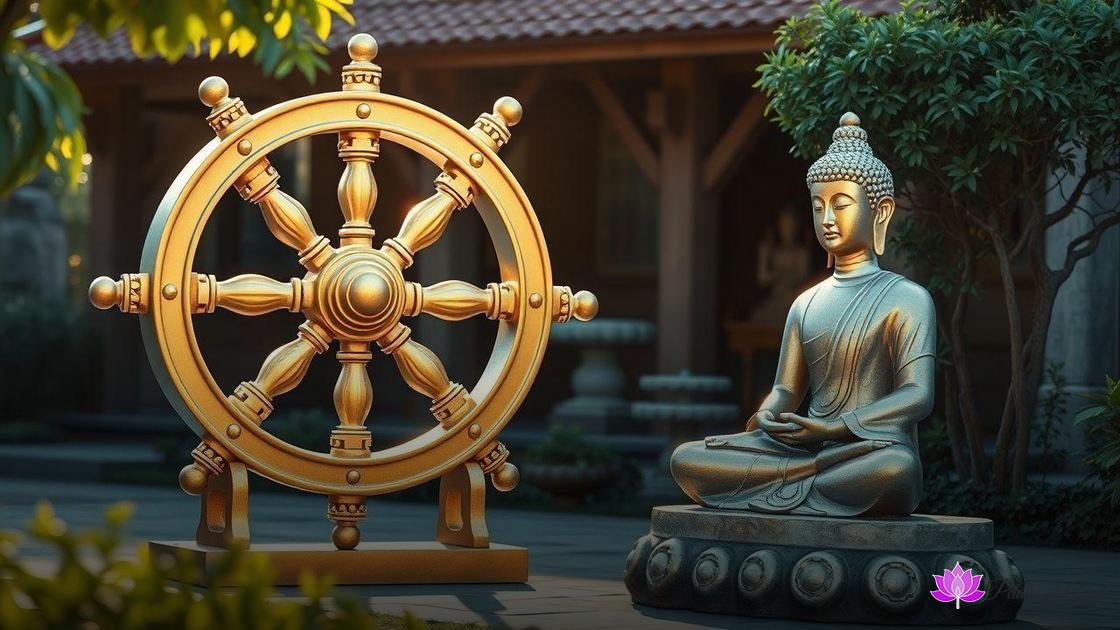 A roda do Dharma e o Buda no Budismo: caminho e iluminação A roda do Dharma e o Buda no Budismo: caminho e iluminação